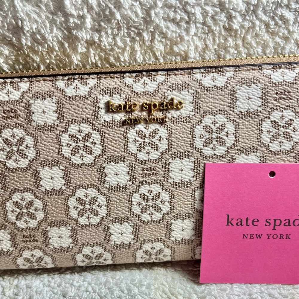 Kate Spade, Spade Flower Monogram, Tan and Cream Floral Wallet